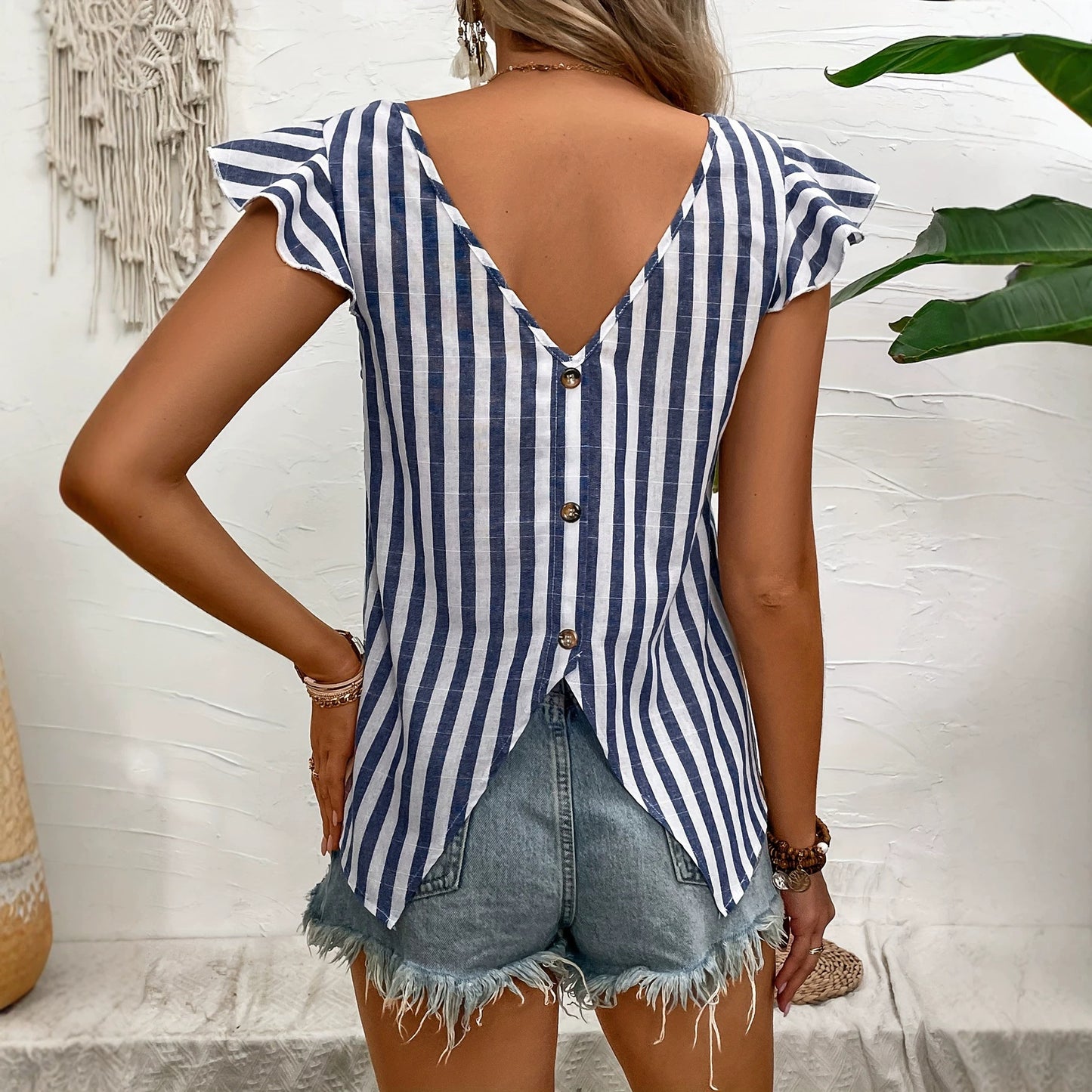 Striped V-neck top for women by eprolo