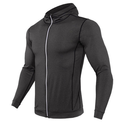 New Rashgard Hooded Sport Shirt Men Long Sleeve Zipper Running T Shirt Men Hoody Compression Shirt Gym Tshirt Fitness Top