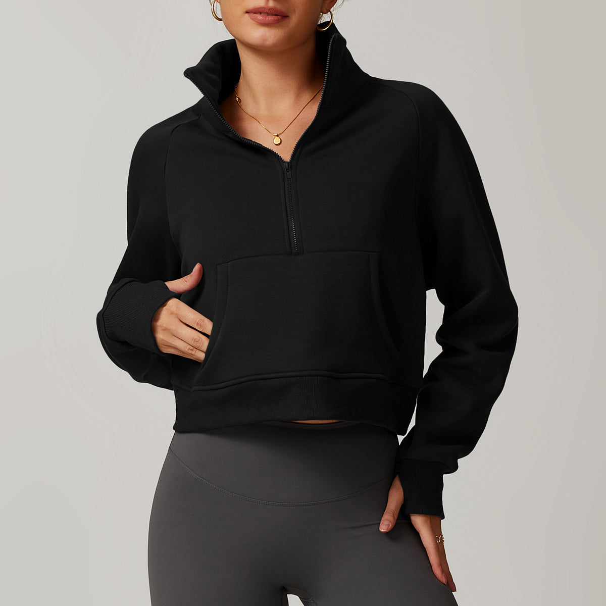 Autumn and winter fleece loose hoodie, women's lamb fleece thickened warm jacket, fleece half zipper top by eprolo