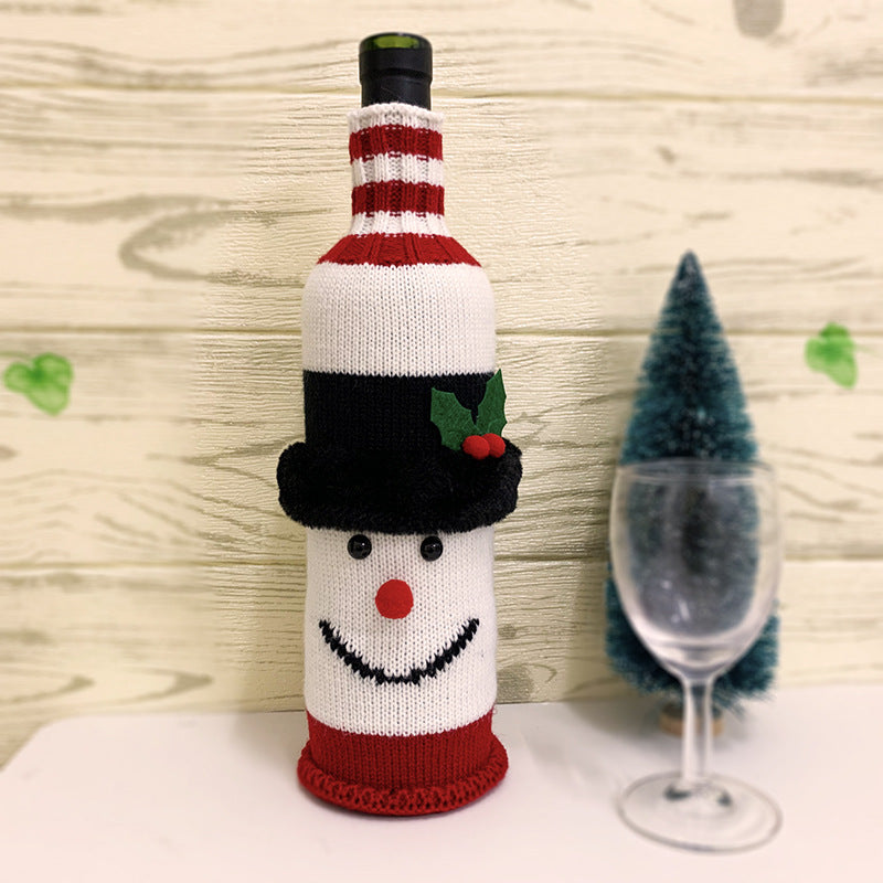 Christmas Decoration Supplies Family Table Red Wine Bottle Cover Red Wine Bag Knitting Santa Claus Wine Bottle Cover