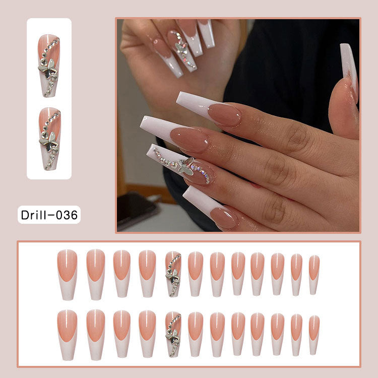 Long Wearing Nails 24 Pieces Of Finished Fake Nails Press On Nails French Ballet Manicure by eprolo