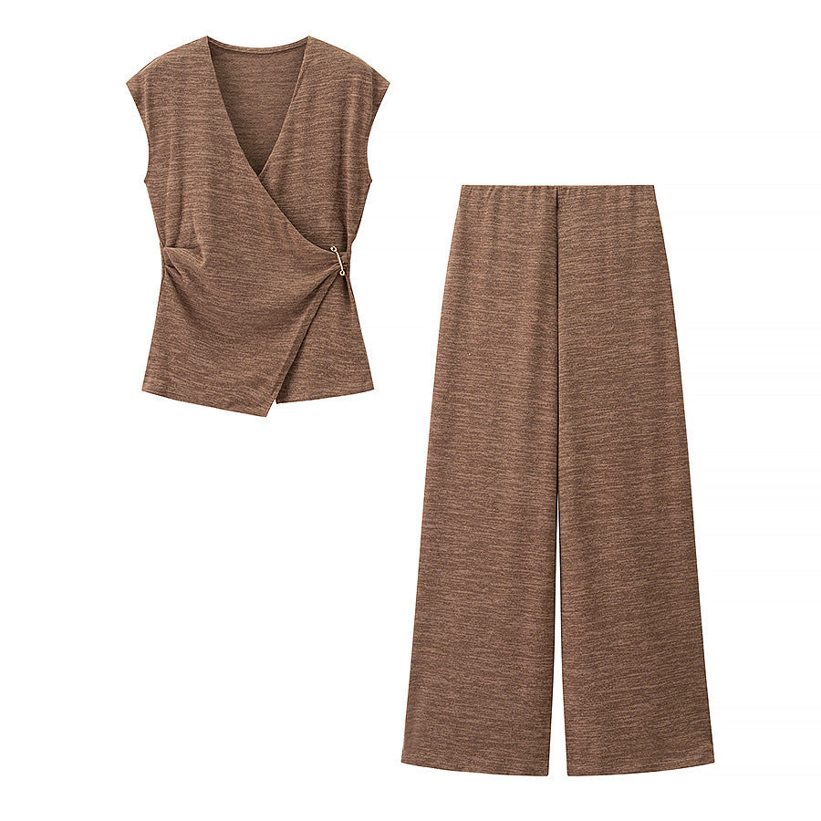 Pin texture sleeveless top+pants set by eprolo