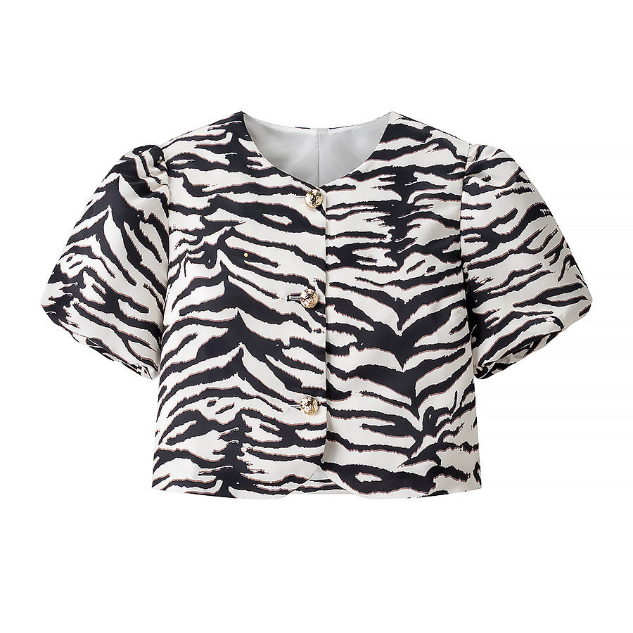 Animal print top+short skirt set