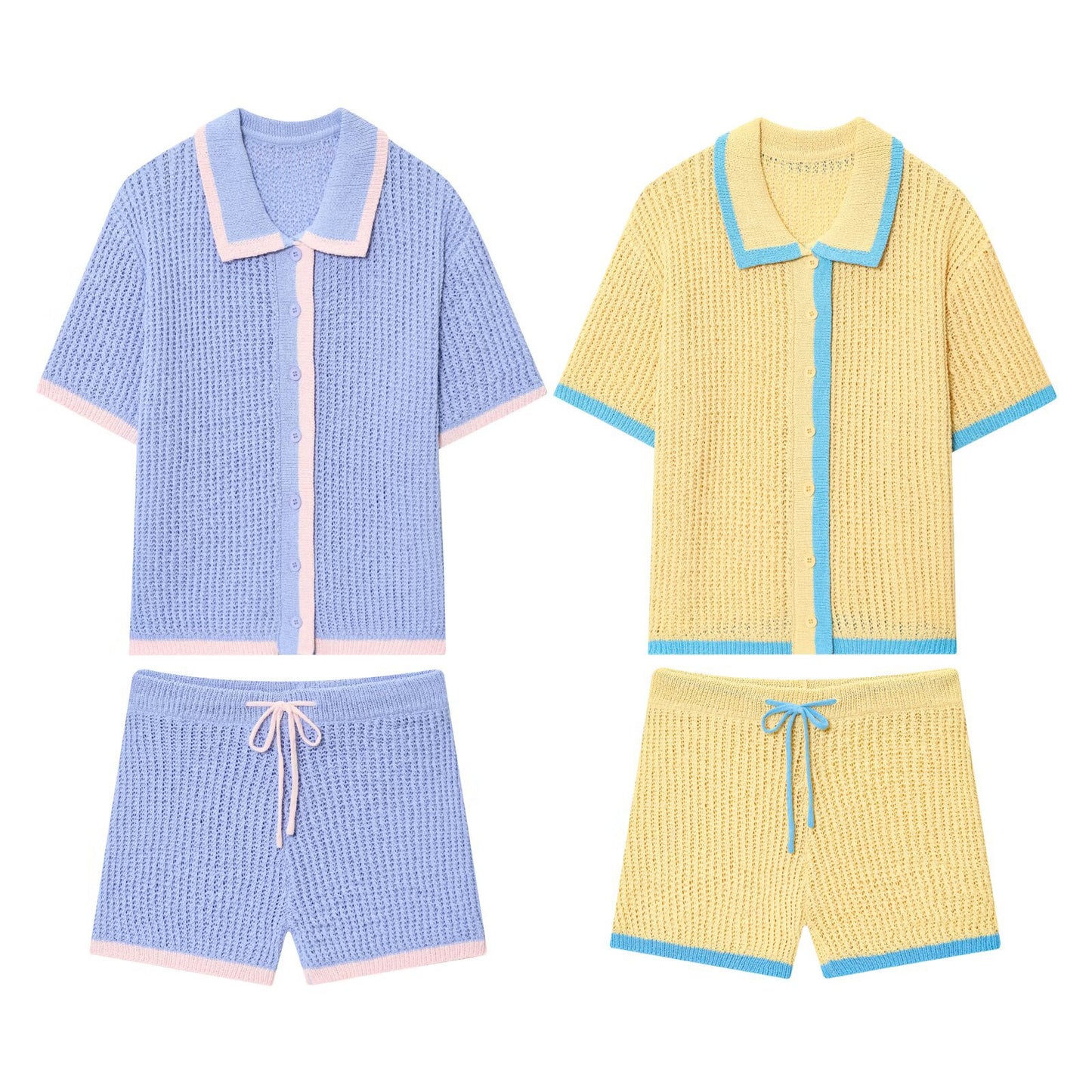 Knitted polo shirt jacket+shorts set by eprolo