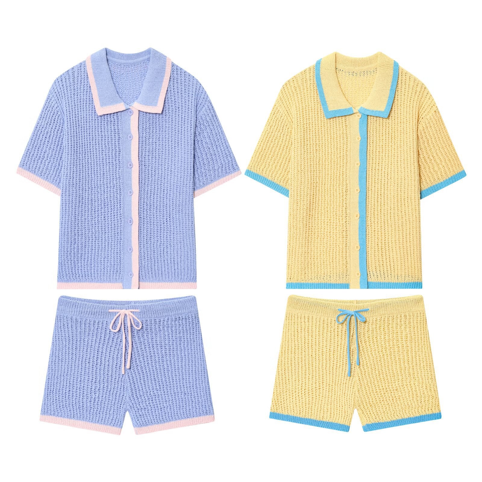 Knitted polo shirt jacket+shorts set