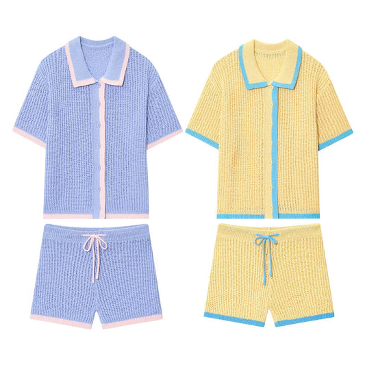 Knitted polo shirt jacket+shorts set by eprolo