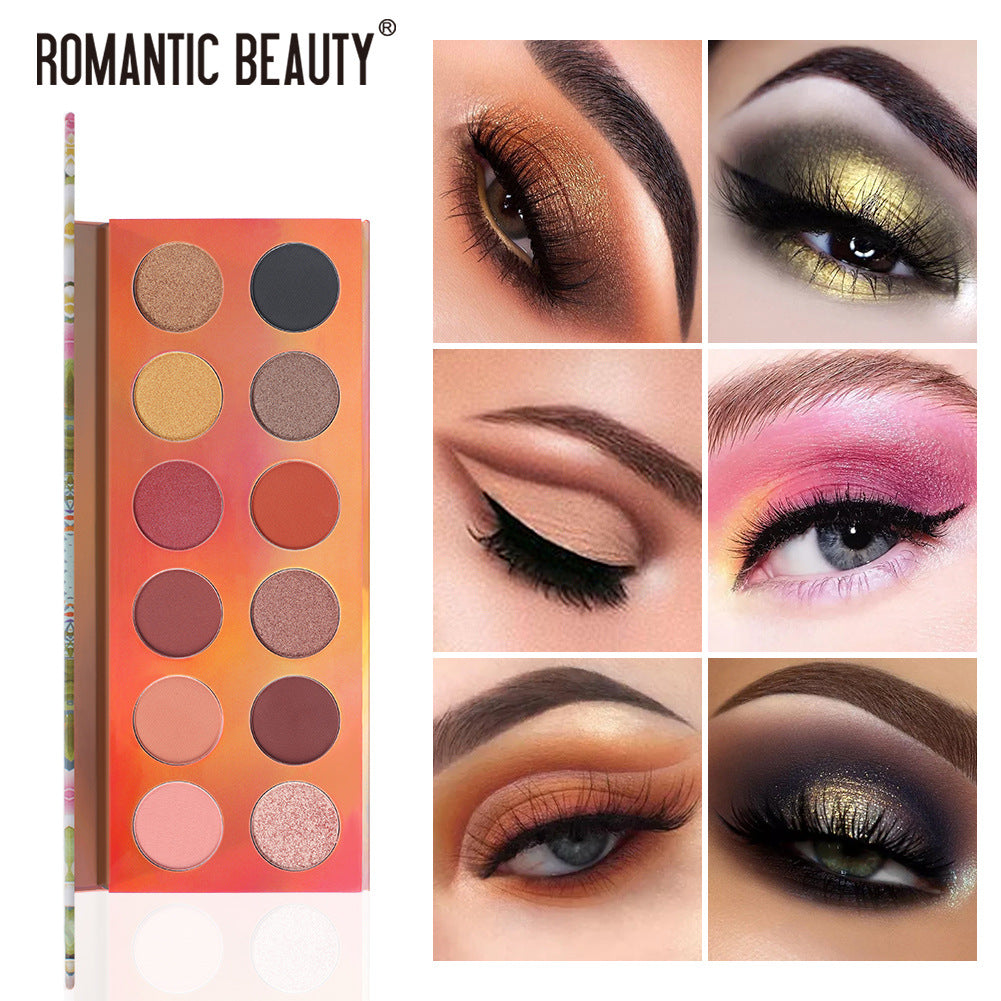 Romantic Beauty 12 Color Dazzle Eye Shadow Plate Pearlescent Matte Finish Eye Shadow Makeup