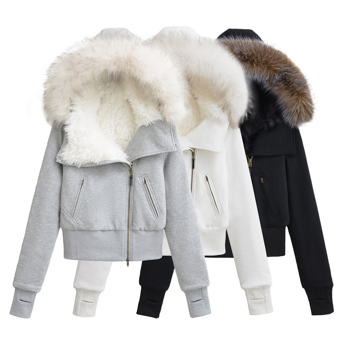 Hooded fur collar warm jacket by eprolo