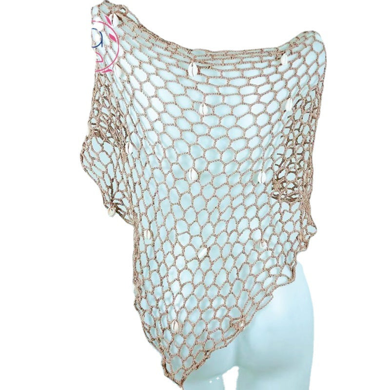 Long Beach Cover-Up Bikini Top for Women, Sexy Swimwear, Hollow-Out Mesh Beach Shawl, Island Style Swim Dress by eprolo