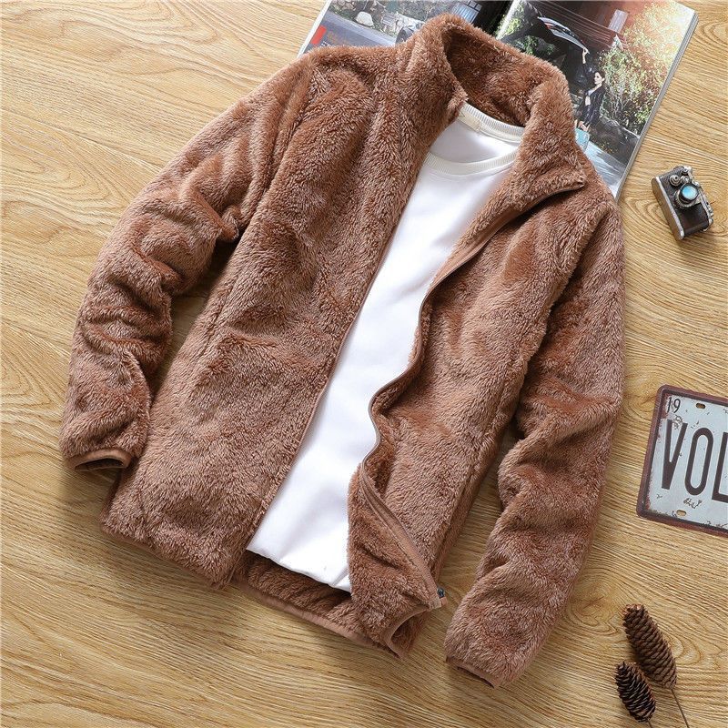 Men's Korean loose autumn and winter jacket, men's standing collar fleece jacket, double-sided fleece top by eprolo