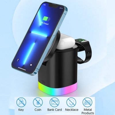 3 In 1 Magnetic Wireless Fast Charger For Smart Phone RGB Ambient Light Charging Station For Airpods IWatch by eprolo