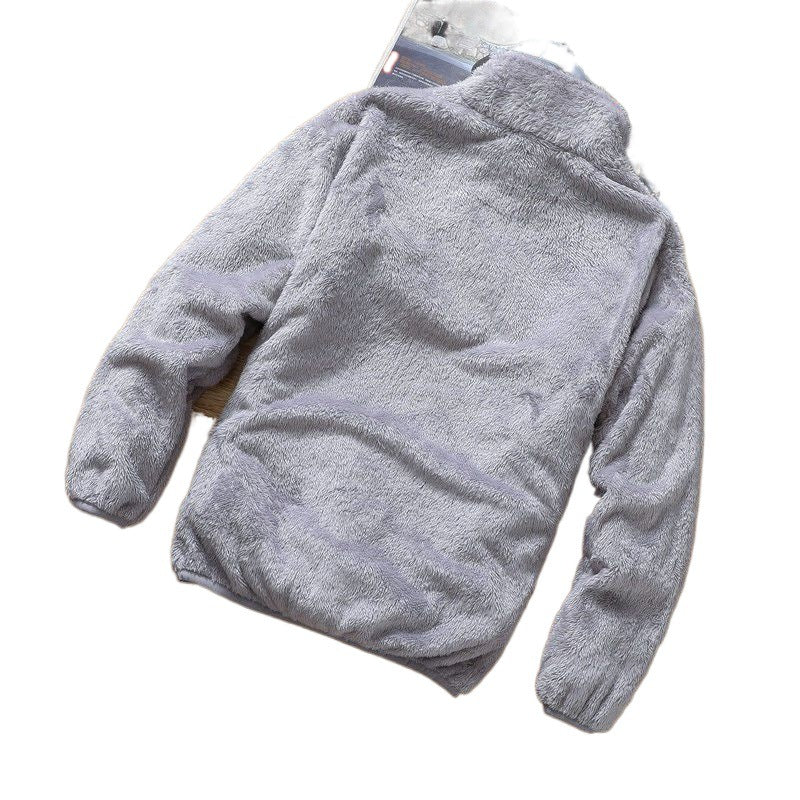 Men's Korean loose autumn and winter jacket, men's standing collar fleece jacket, double-sided fleece top by eprolo