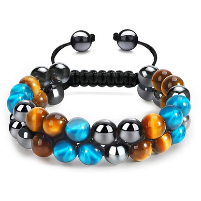 Natural Tiger Eye Agate Bracelet Men's Woven Adjustable Black Magnet Yoga Beaded Bracelet kode