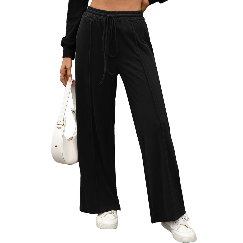 Drawstring pocket loose pants for women