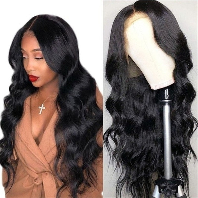 Wig for women European and American medium-parted long curly hair African black large wave chemical fiber full headgear wig