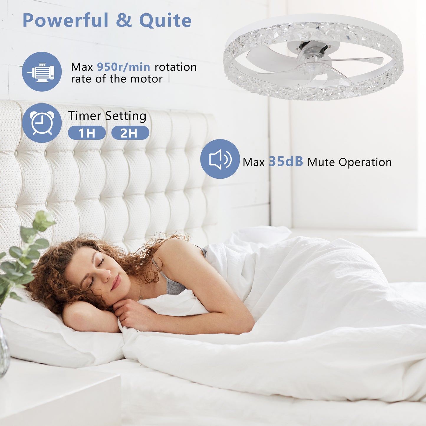 Modern acrylic ceiling fan light with remote control, dimmable LED pendant light, 6-speed adjustable, silent motor by eprolo