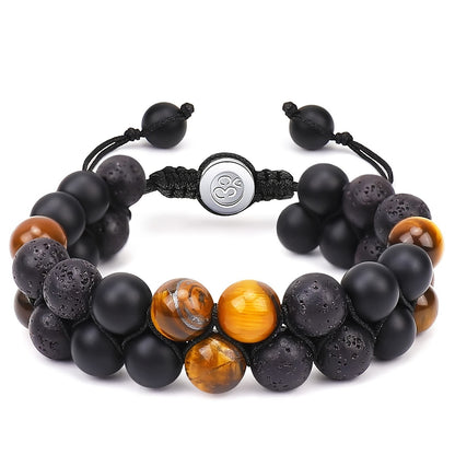 Natural Tiger Eye Agate Bracelet Men's Woven Adjustable Black Magnet Yoga Beaded Bracelet kode