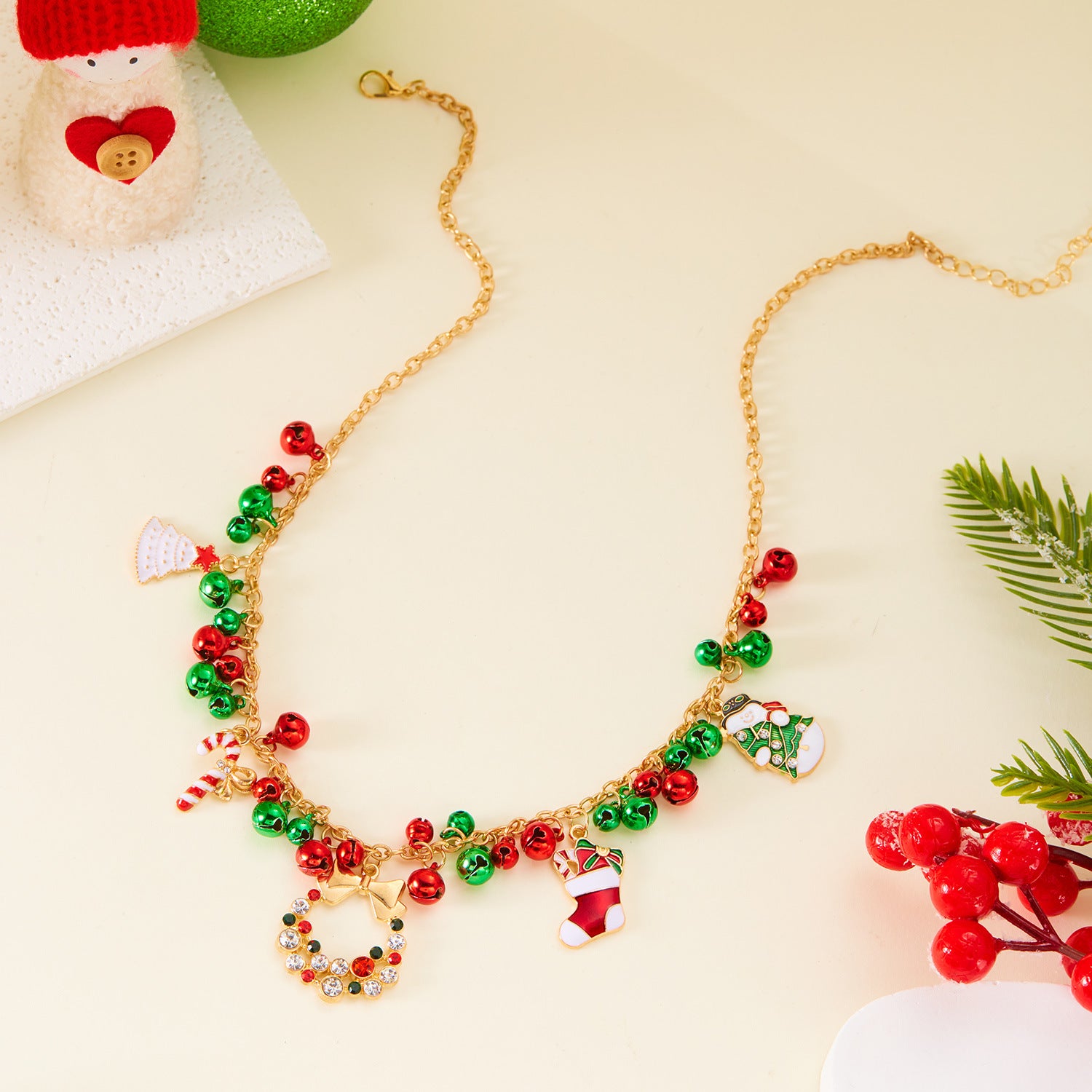 Christmas-themed Necklace for Women, Santa Claus Wreath Rhinestone Pendant, Christmas Bell and Tree Sweater Chain by eprolo