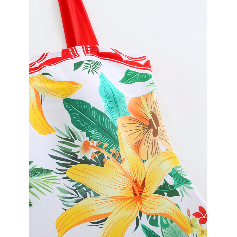 Linen Printed Halter One-Piece Swimsuit for Women by eprolo