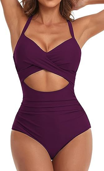 one-piece hard pack swimsuit with hollowed out solid color swimsuit, women's high waisted tight fitting swimsuit by eprolo