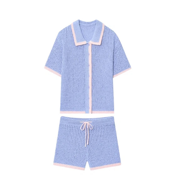 Knitted polo shirt jacket+shorts set by eprolo