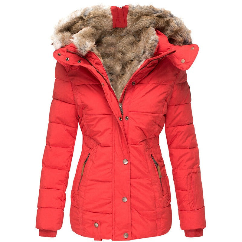 New Winter Warm Wool Collar Cotton Coat Women's Zipper Long Sleeve Slim Fit Cotton Coat Coat Hooded Coat by eprolo
