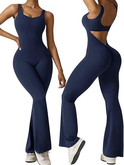 Women's sleeveless flared jumpsuit sexy backless vest tight fitting hip lifting yoga jumpsuit by eprolo