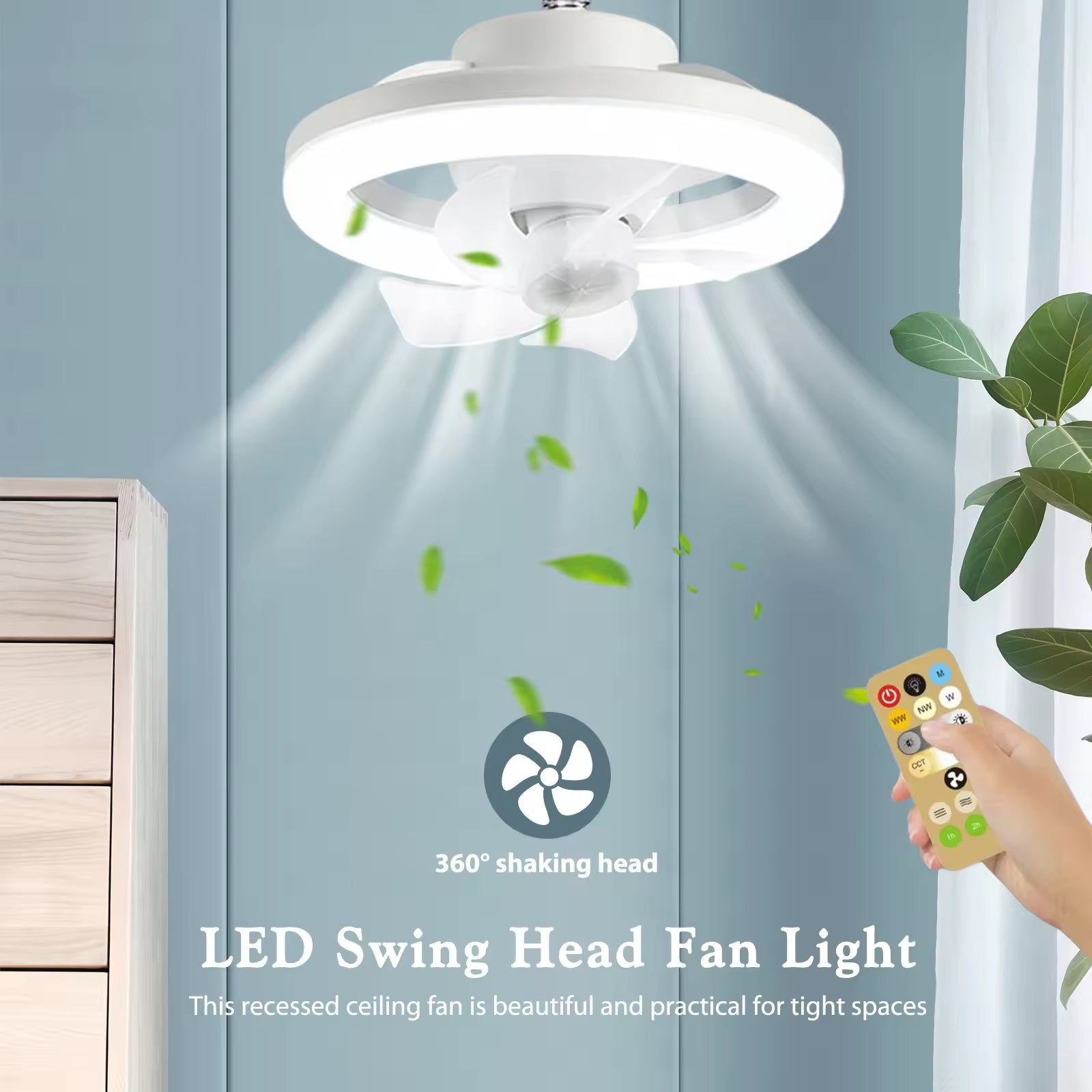 360 Rotating 48W Ceiling Fan E27 With Led Light And Remote Control 360 Rotation Cooling Electric fan Lamp Chandelier For Room Home Decor by eprolo