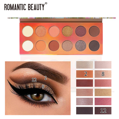 Romantic Beauty 12 Color Dazzle Eye Shadow Plate Pearlescent Matte Finish Eye Shadow Makeup