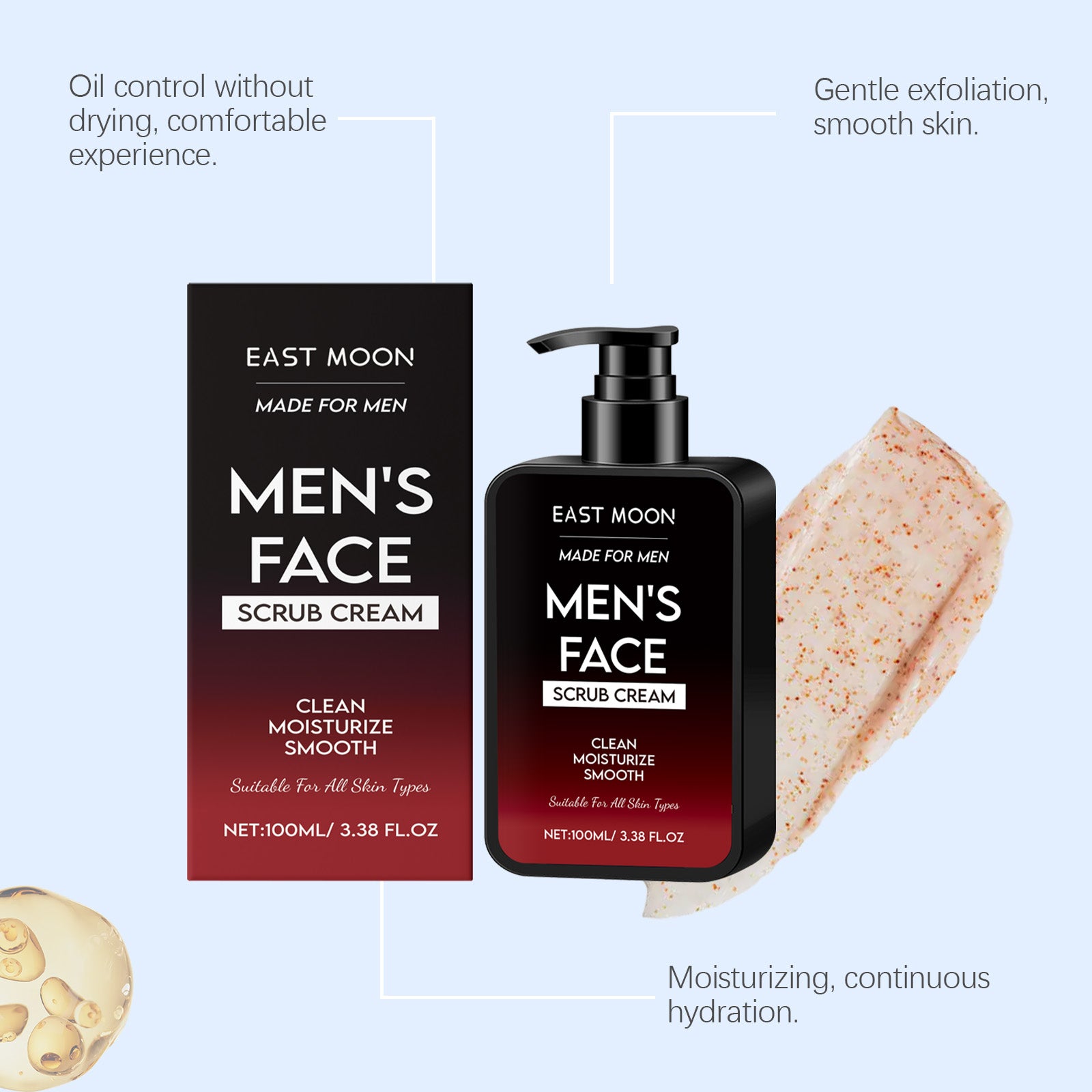 East Moon Men's Oil Control Scrub, Gently Cleanses Facial Skin With A Refreshing And Moisturizing Oil Control Scrub by eprolo