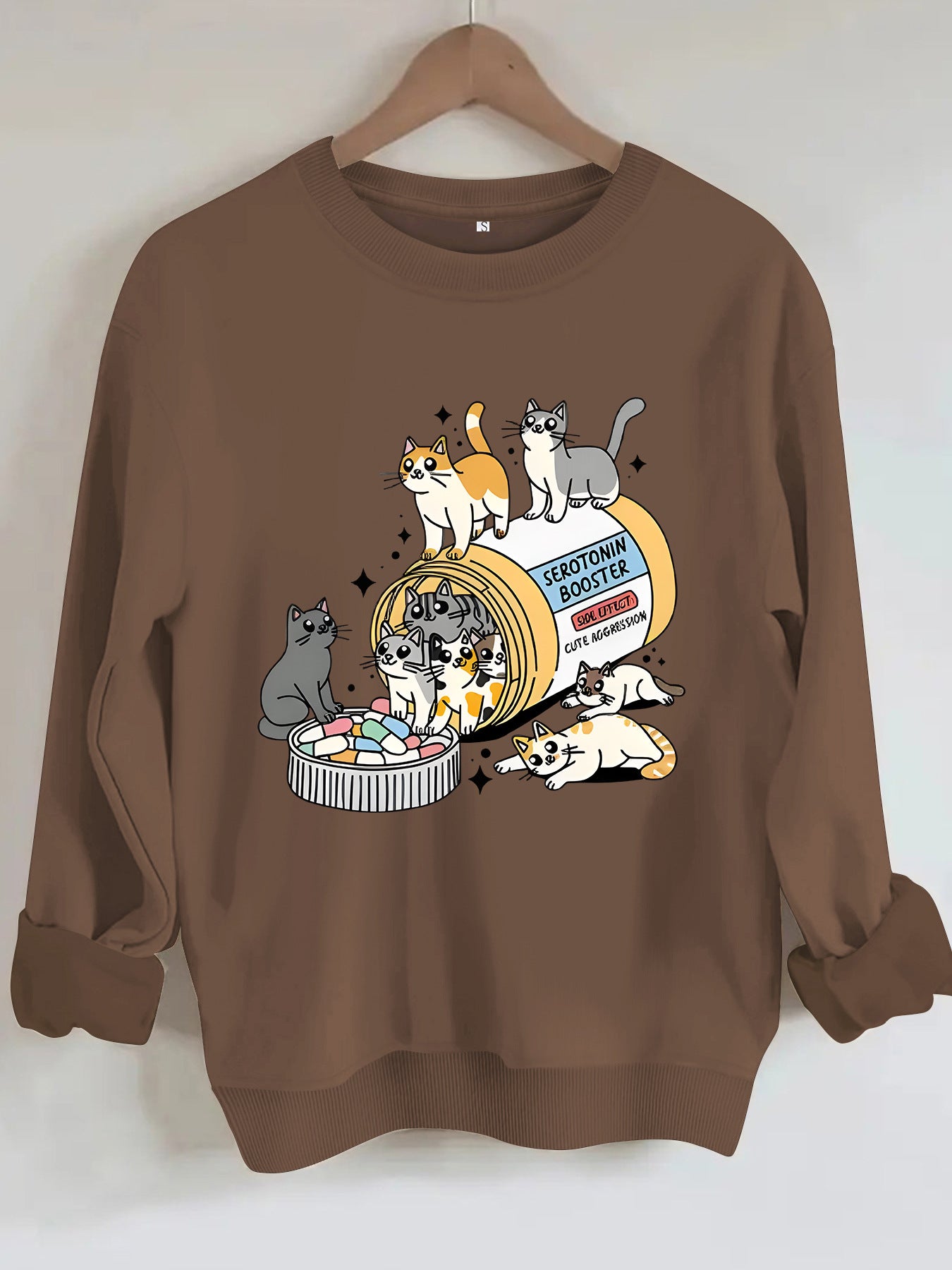 Cartoon cat lover printed round neck long sleeved sweatshirt by eprolo