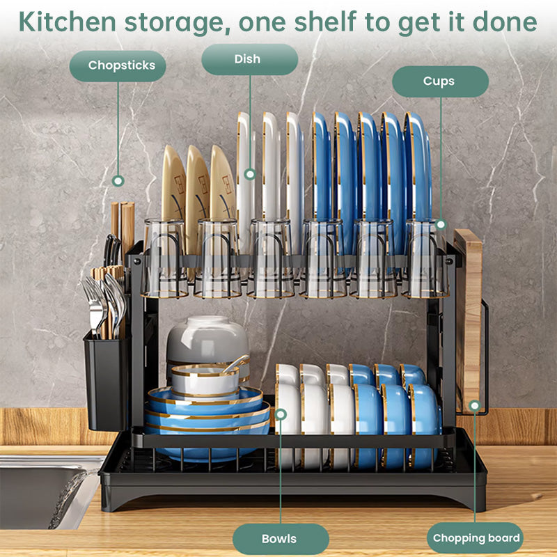 2-Tier Household Dish Rack: Countertop Storage with Drainboard by eprolo