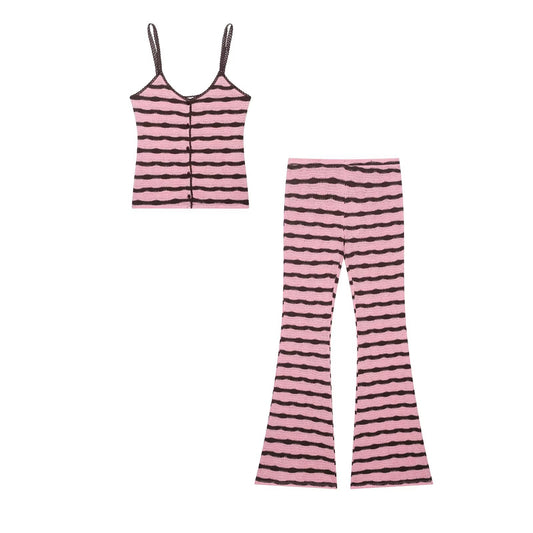 Striped knit camisole top+micro flared pants set by eprolo
