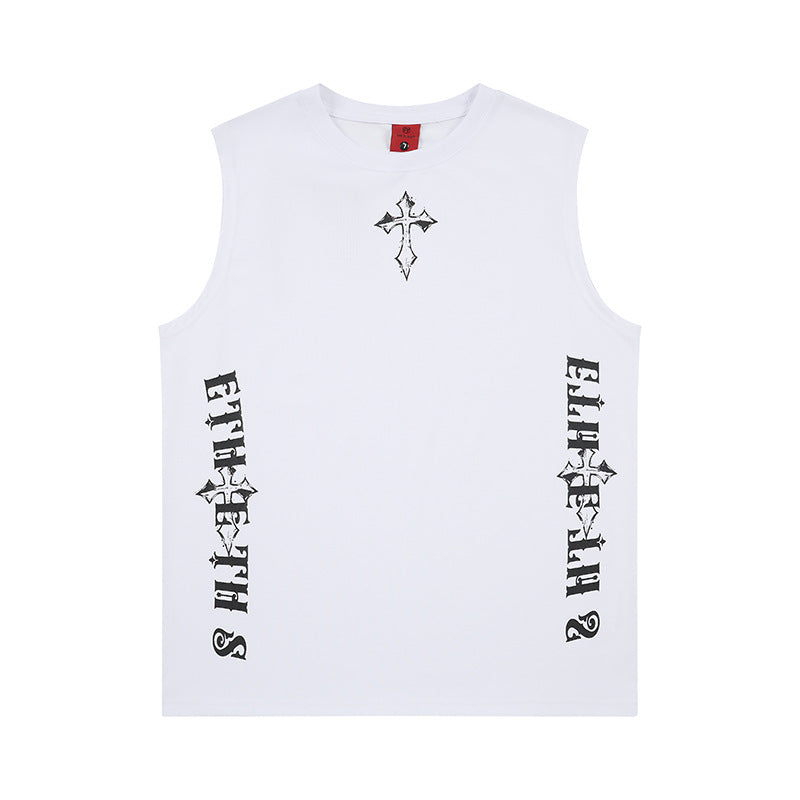 Cross printed wide shoulder vest by eprolo