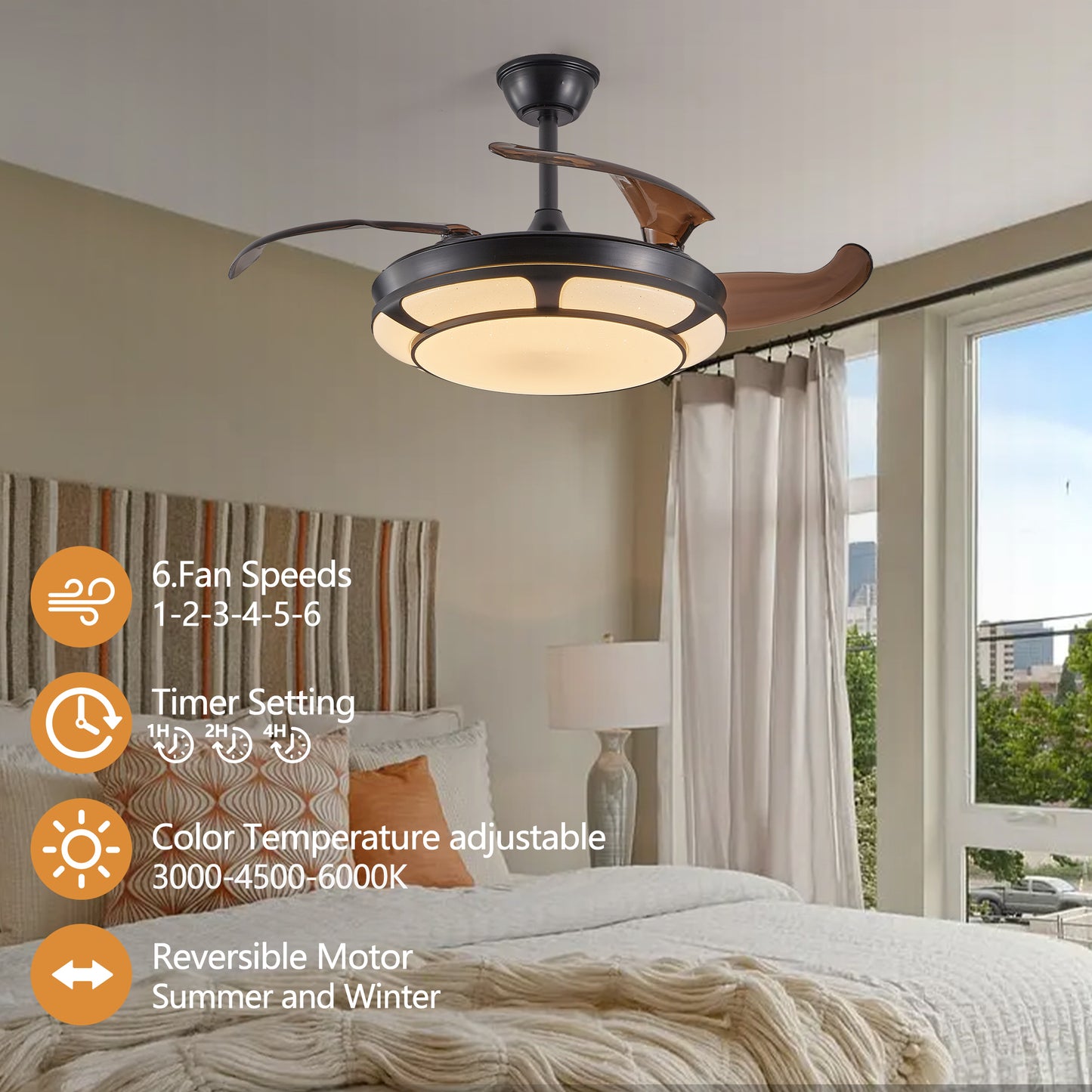 Modern Minimalist Invisible Ceiling Fan Light - Retractable Fan With LED Fixtures - For Living Room, Bedroom and Dining room by eprolo