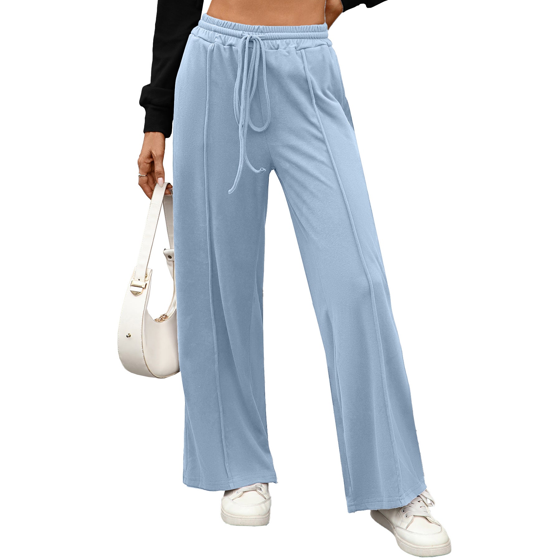 Drawstring pocket loose pants for women