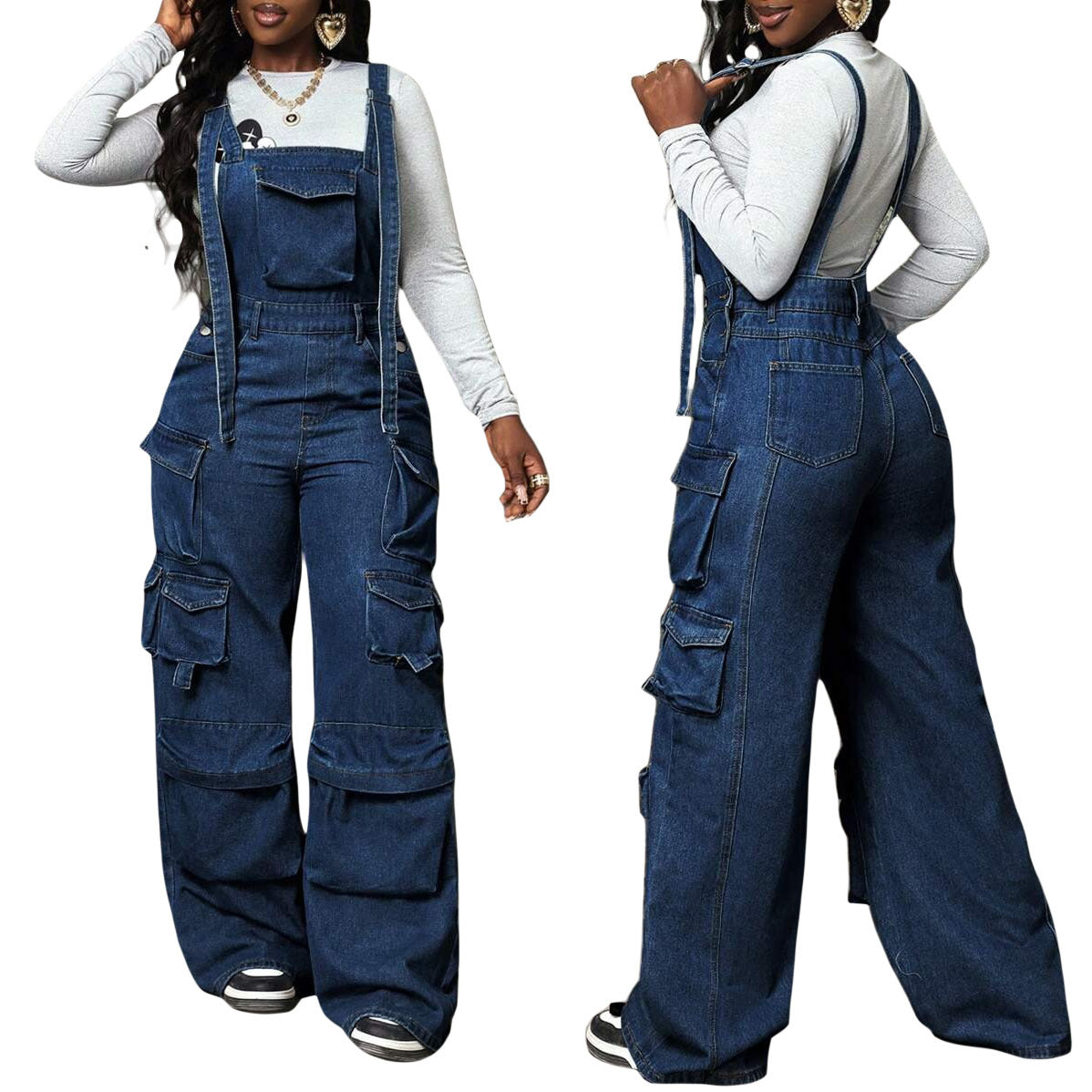 Wide leg denim loose overalls by eprolo