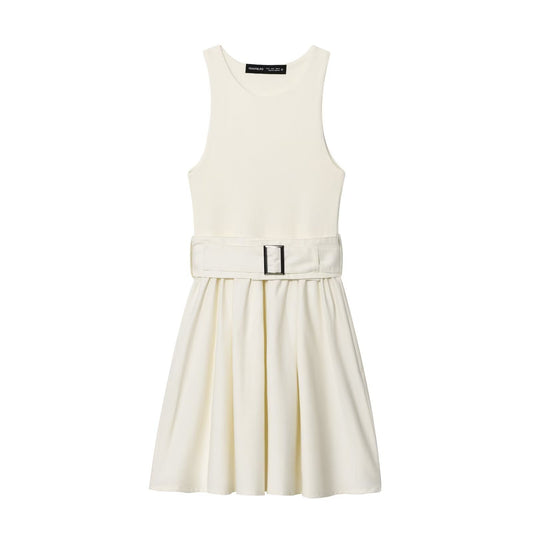Sleeveless dress with waist belt and diagonal splicing by eprolo