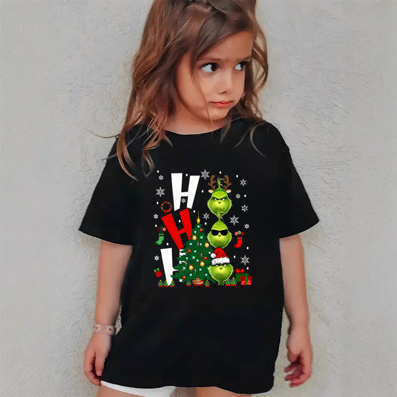 Combed Cotton New Christmas Children's Short Sleeve Girls' T-Shirt Kids Clothing Boys' Short Sleeve by eprolo