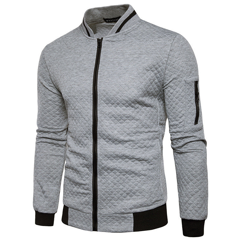 Sweatshirt zipper stand up collar sweatshirt jacket men's plaid solid color cardigan jacket by eprolo