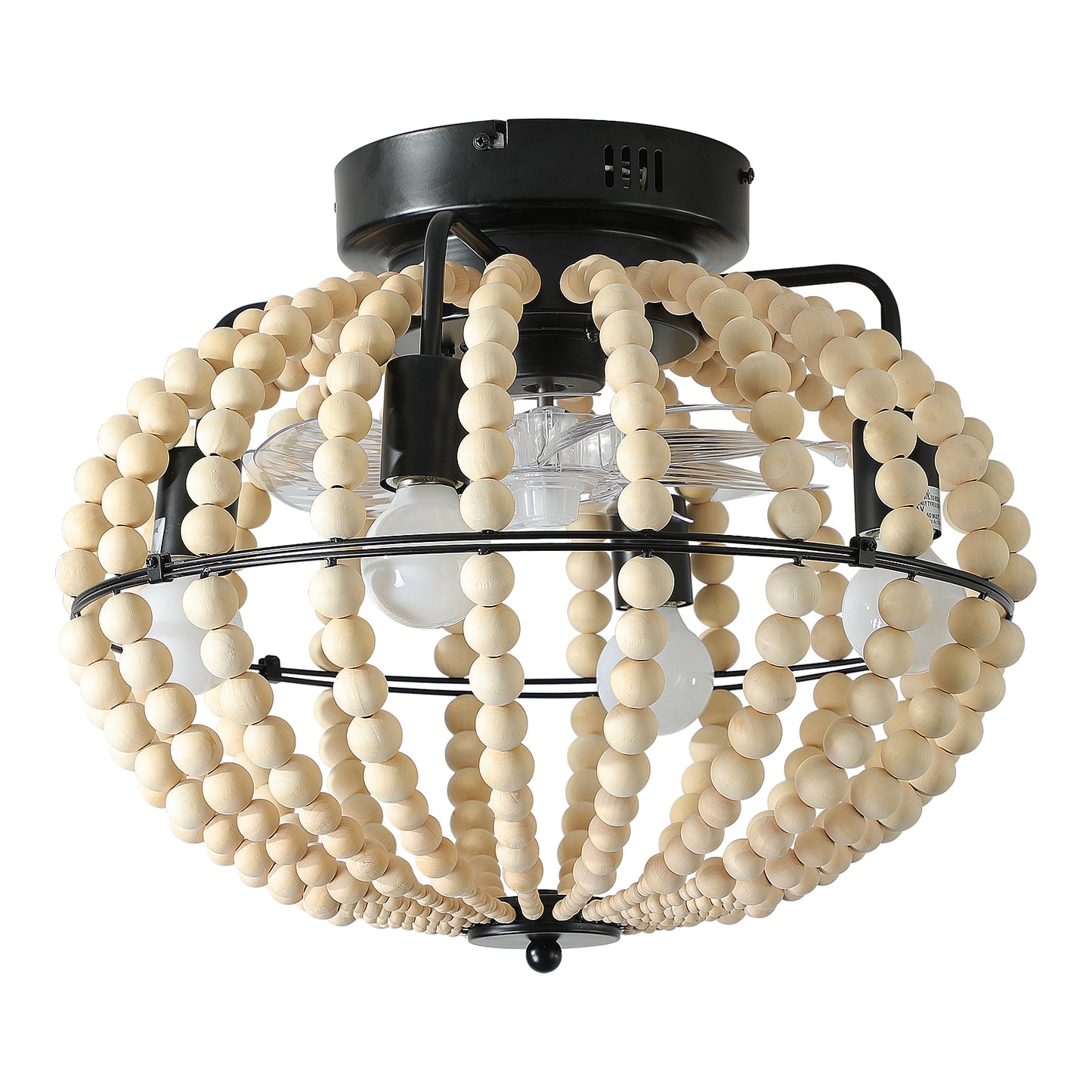 Beaded Fan lamp Wood Beaded Chandelier Oak White by eprolo