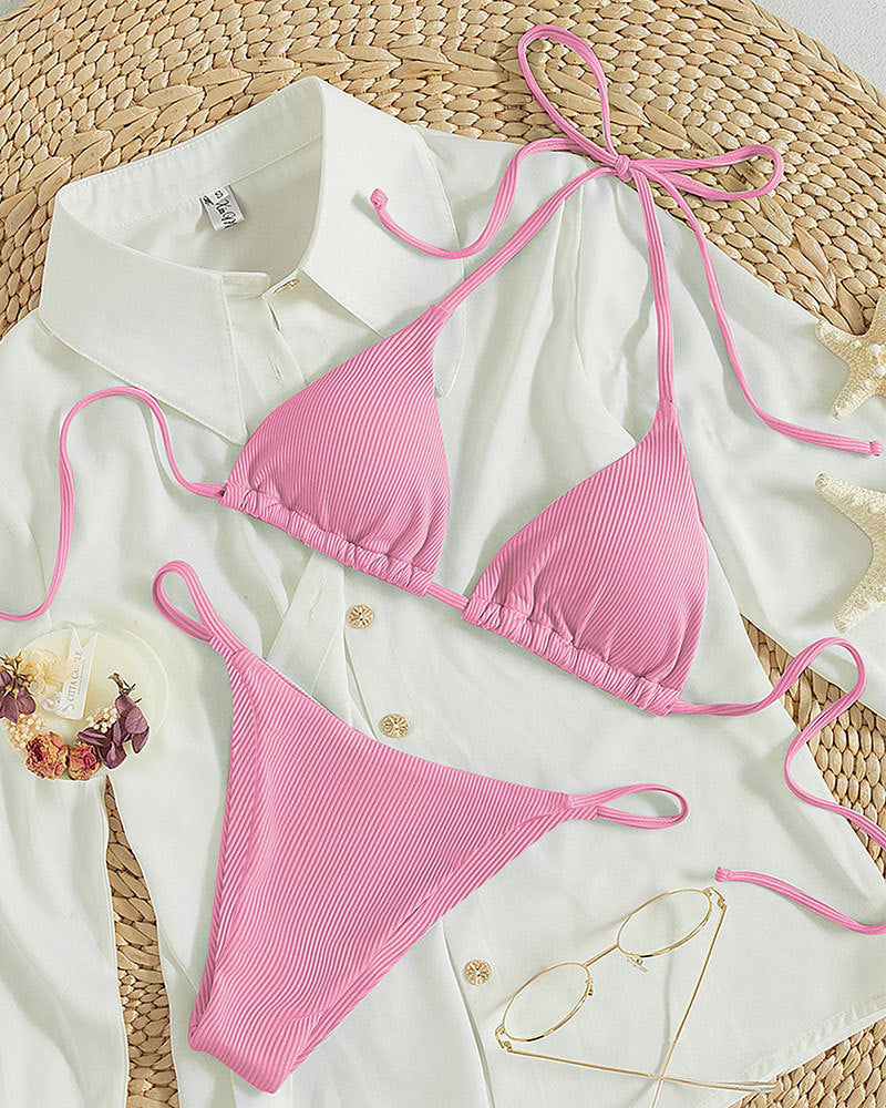 Hanging neck tie bikini multi-color three-point swimsuit hot spring swimsuit by eprolo