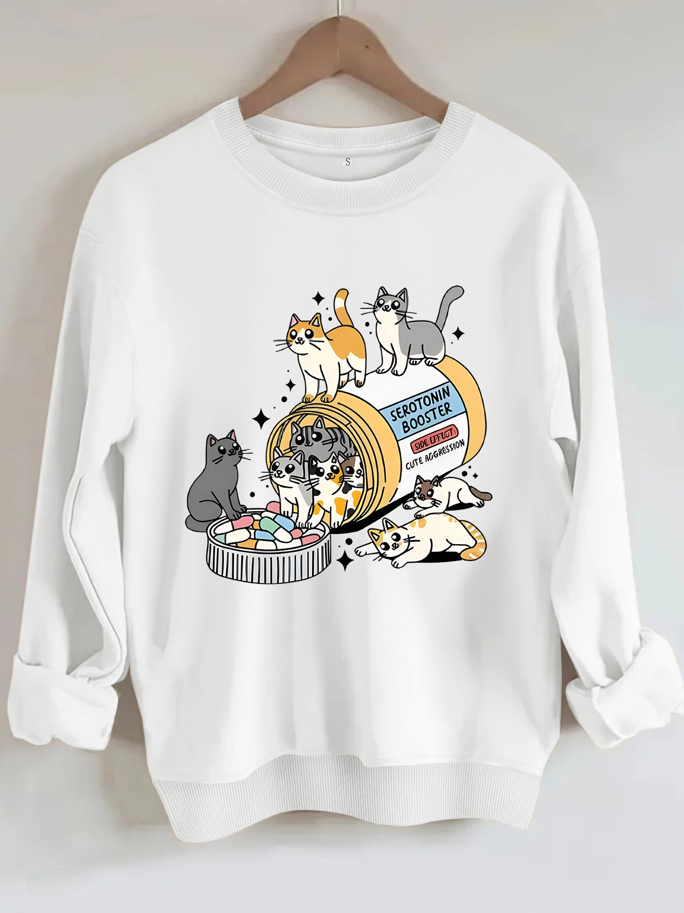 Cartoon cat lover printed round neck long sleeved sweatshirt by eprolo