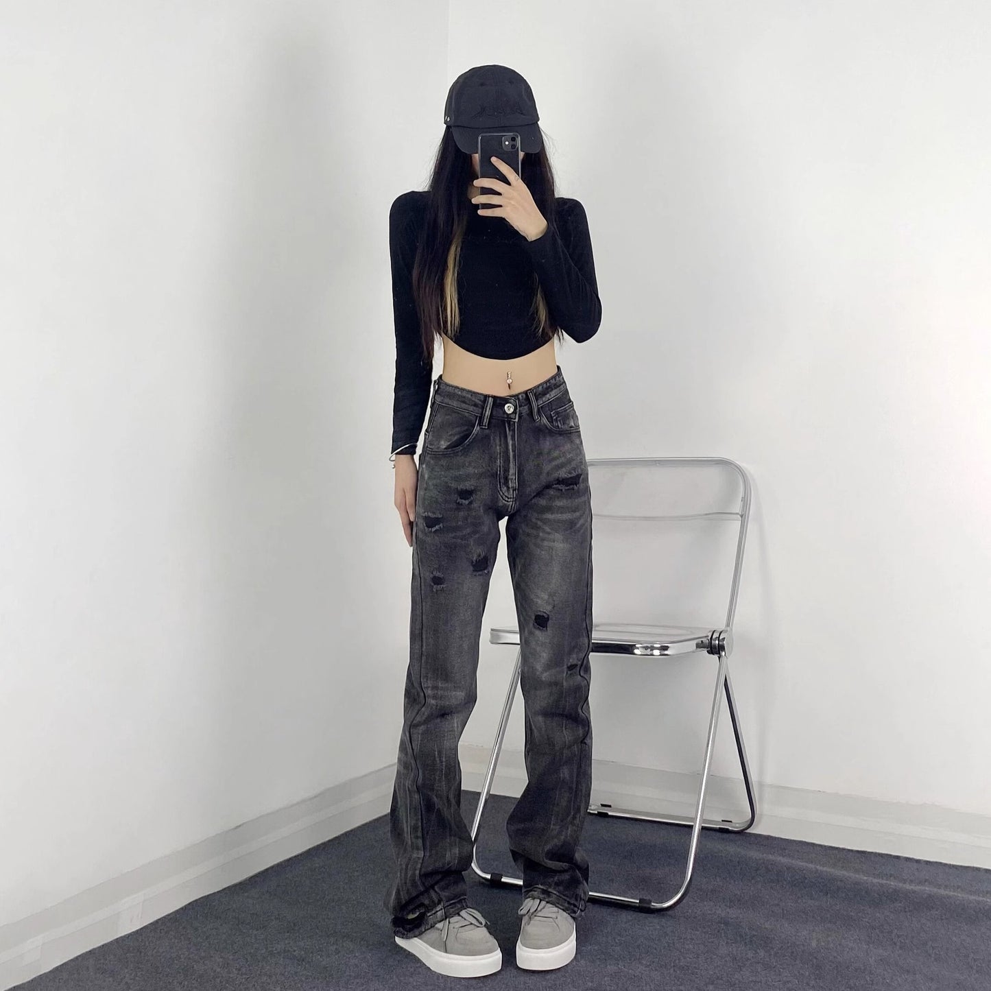 Street Style Retro Ripped Jeans for Women,INS Retro Fitted Slimming Flared Casual Pants by eprolo