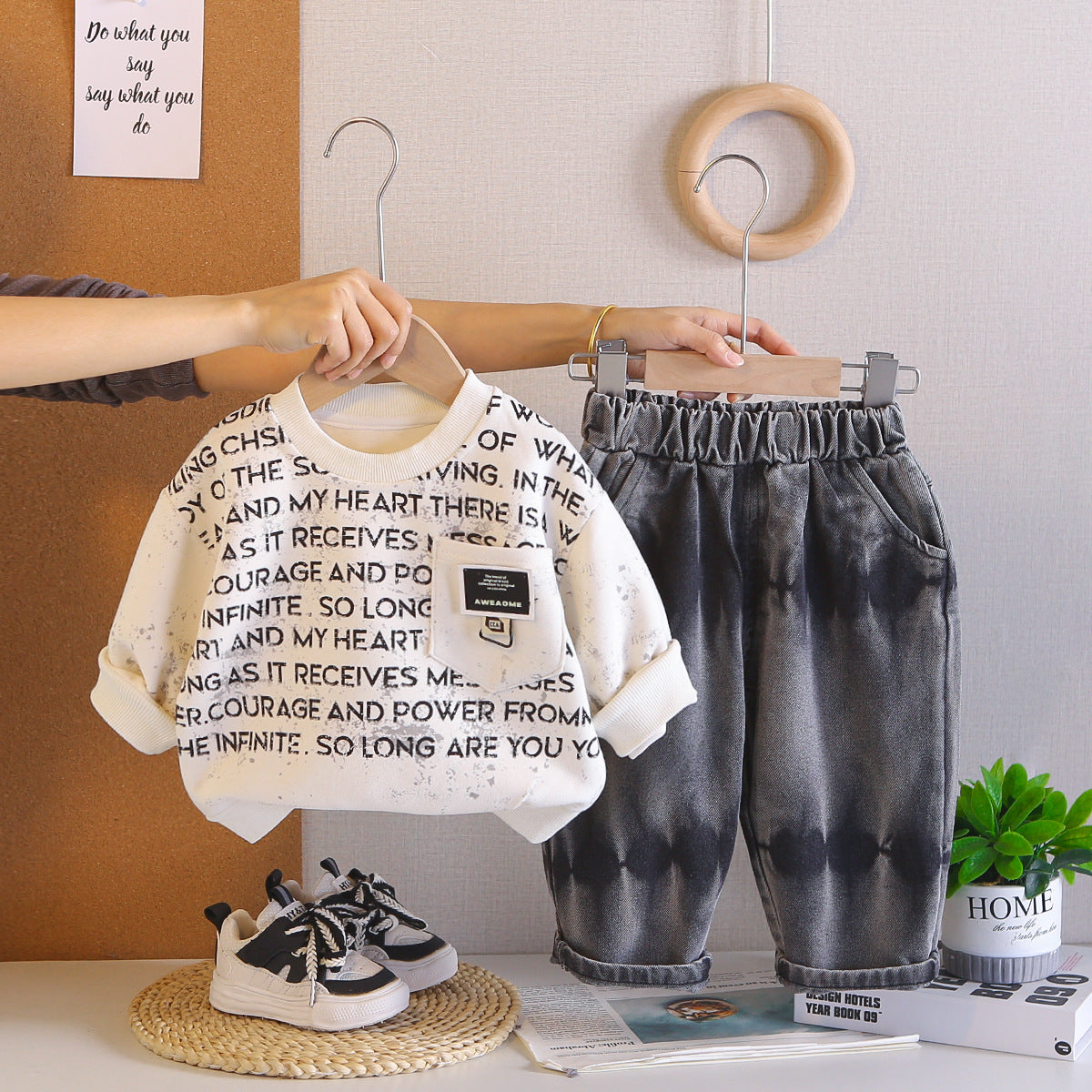 Baby casual letter hoodie two-piece set by eprolo