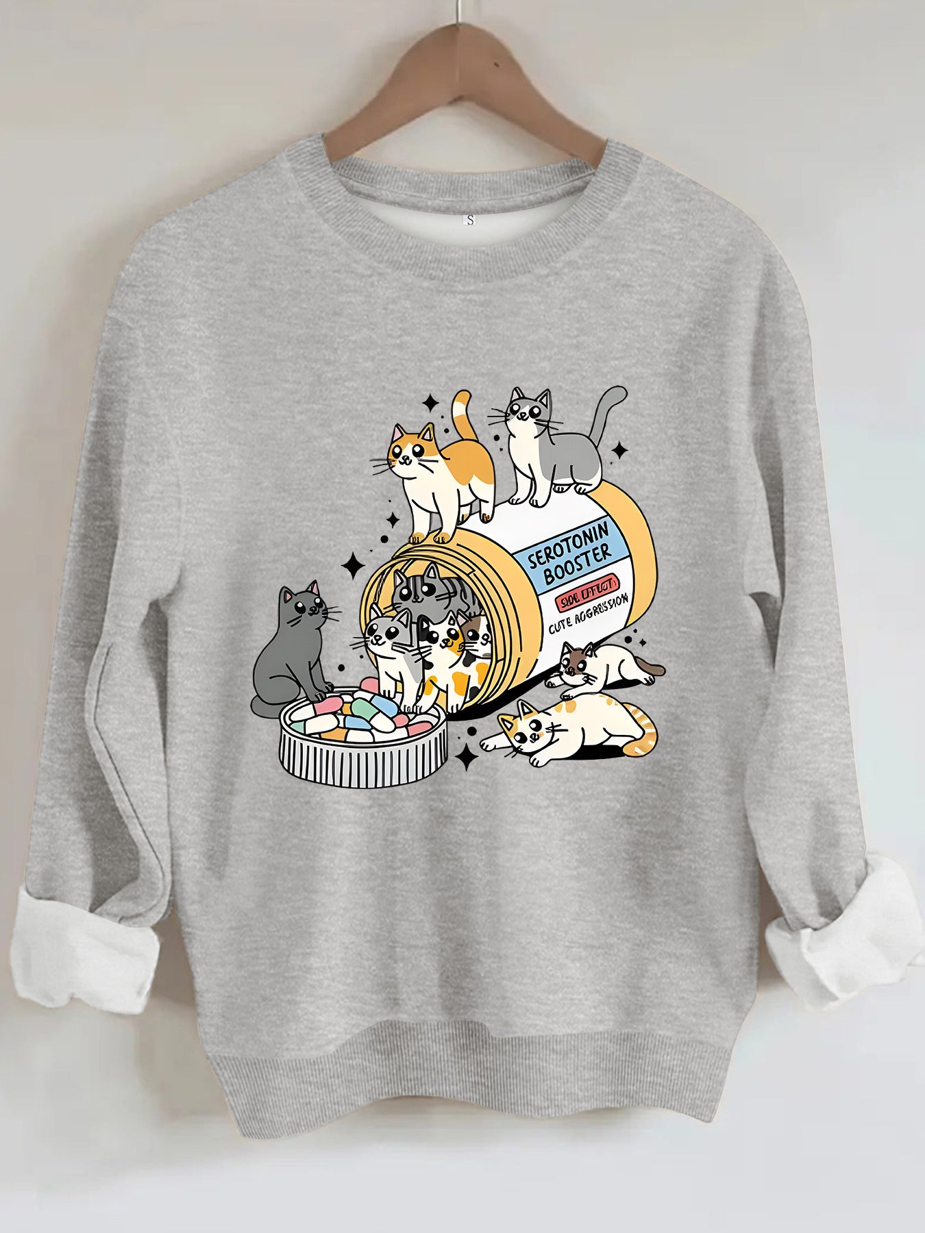 Cartoon cat lover printed round neck long sleeved sweatshirt by eprolo