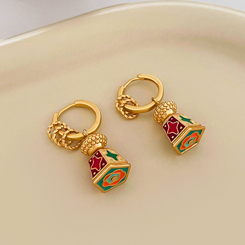 Chinese-Style Retro Enamel Oil-Drip Earrings for Women, Unique Design, Elegant and Chic, Luxury High-End Vintage Jewelry by eprolo