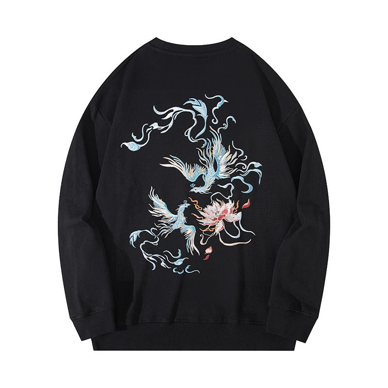 Chinese style phoenix embroidered sweatshirt men autumn ins fashion brand loose and versatile couple shirt jacket