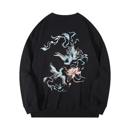 Chinese style phoenix embroidered sweatshirt men autumn ins fashion brand loose and versatile couple shirt jacket