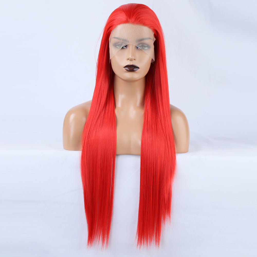 Ladies Red Wig Front Lace Large Lace Ladies Chemical Fiber Wig Headgear Lace wigs Long Straight Hair 2024